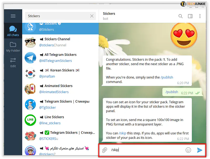 Как сделать пакет стикеров в Telegram