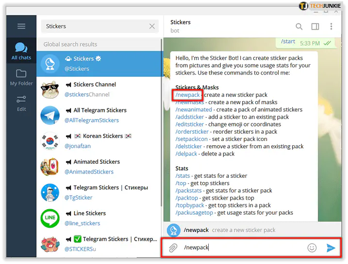 Как сделать пакет стикеров в Telegram