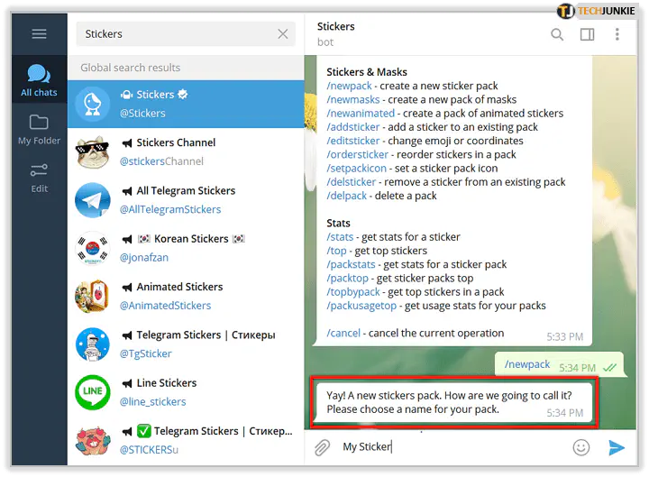 Как сделать пакет стикеров в Telegram