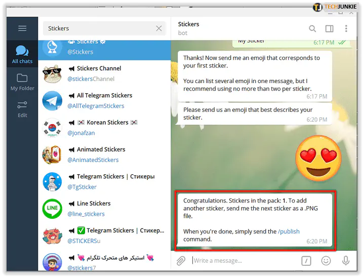 Как сделать пакет стикеров в Telegram