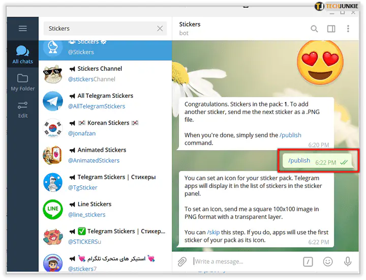 Как сделать пакет стикеров в Telegram