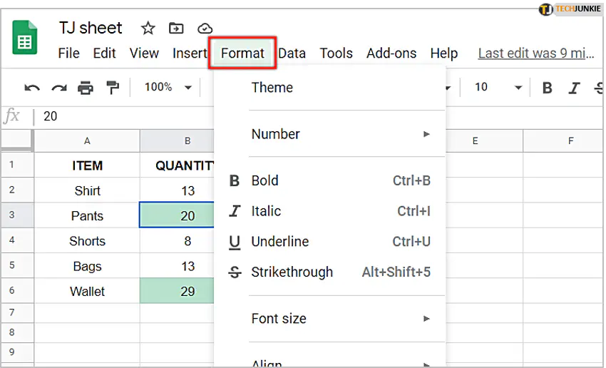 Что такое зеленая линия в Google Sheets?