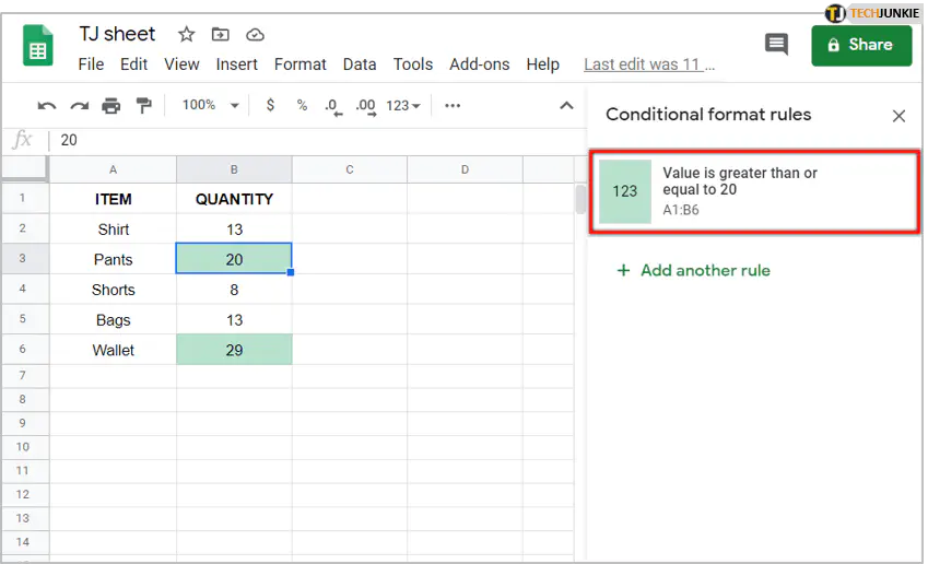 Что такое зеленая линия в Google Sheets?