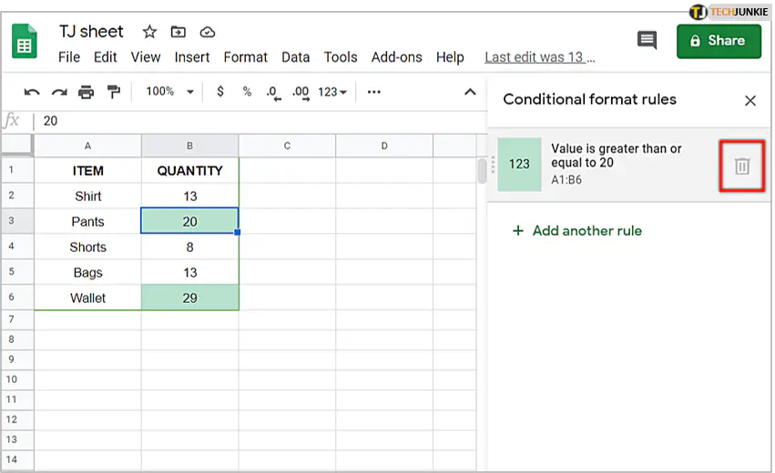 Что такое зеленая линия в Google Sheets?