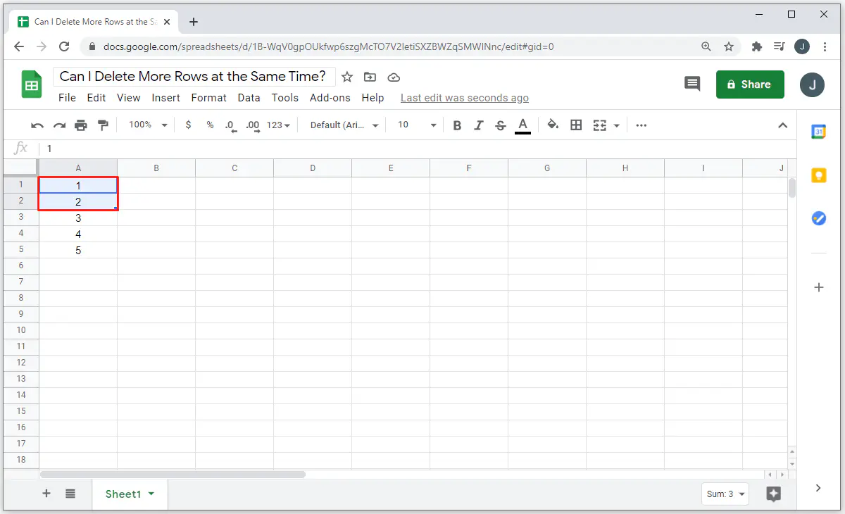 Какой ярлык используется для удаления строки в Google Sheets?