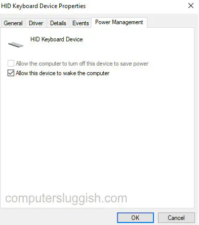 Разрешите клавиатуре пробуждать ваш компьютер с Windows 10