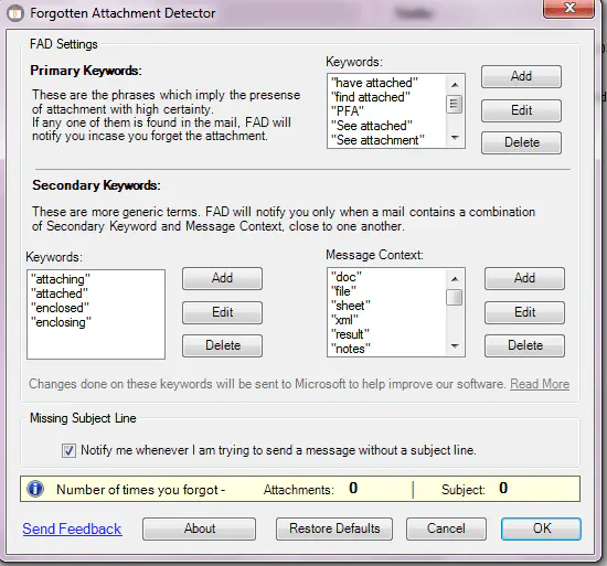 Как включить или отключить напоминание о забытом вложении в Outlook