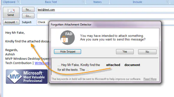 Как включить или отключить напоминание о забытом вложении в Outlook