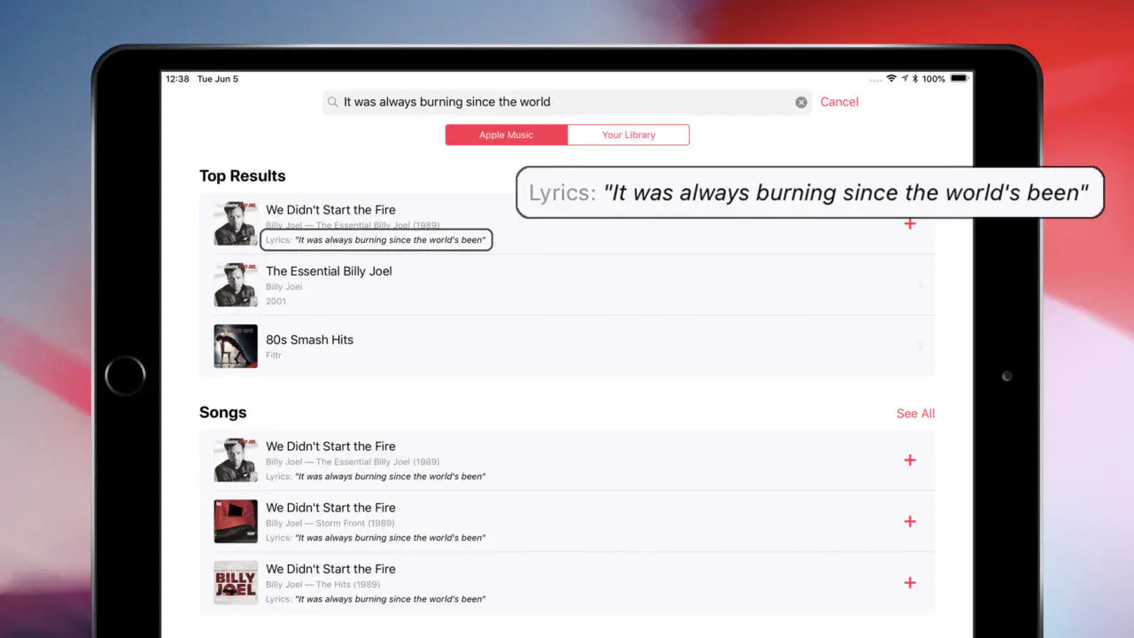 iOS 12 позволяет искать по лирике в Apple Music