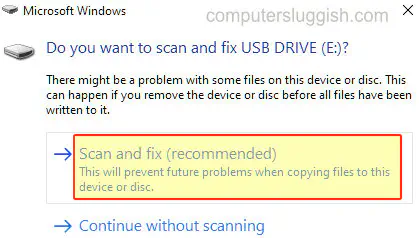 Сообщение об ошибке Windows 10 USB Theres A Problem With This Drive Error Message