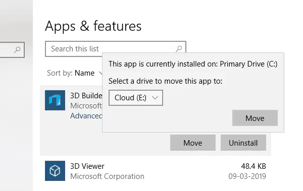 Установка или перемещение приложений Windows 10 на другой раздел или внешний диск