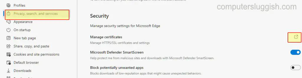Посмотреть, какие сертификаты использует Microsoft Edge