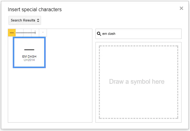 Как создать тире Em в Google Docs
