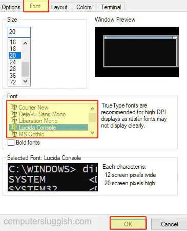 Как изменить шрифт в командной строке в Windows 10