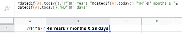 Как рассчитать возраст в Google Sheets по дате рождения