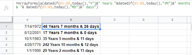 Как рассчитать возраст в Google Sheets по дате рождения