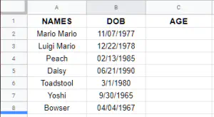 Как рассчитать возраст в Google Sheets по дате рождения