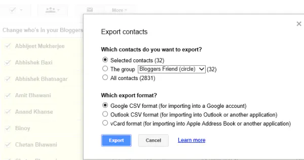 Как экспортировать из контактов Google только имя, электронную почту и номер телефона
