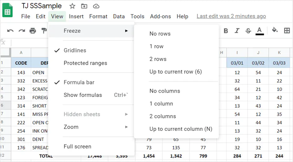 Как закрепить верхнюю строку в Google Sheets