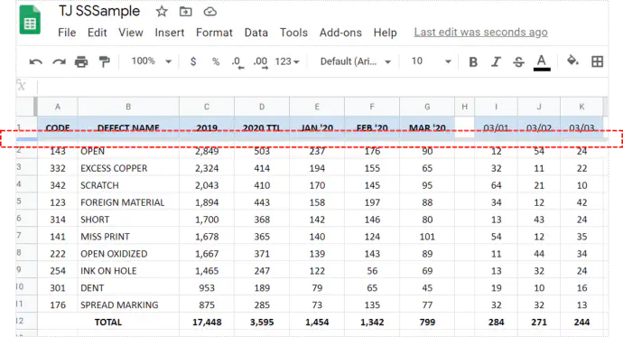 Как закрепить верхнюю строку в Google Sheets