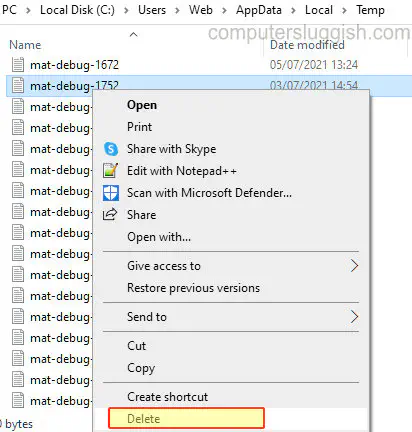 Ручное удаление файлов временной папки пользователя в Windows 10