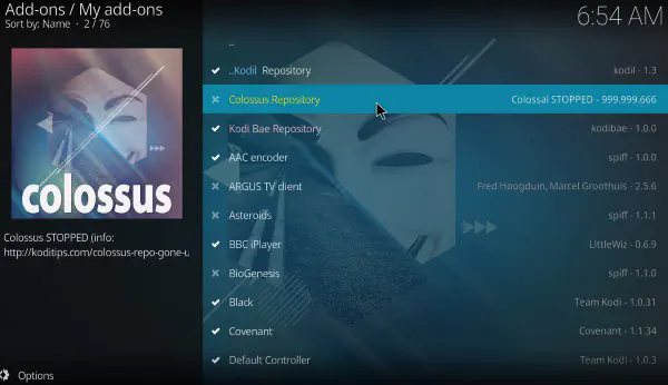 Как установить Colossus на Kodi