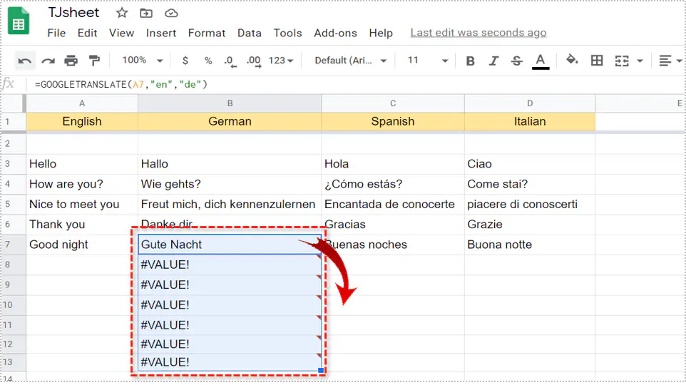 Как автоматически переводить ячейки в ячейках Google Sheets