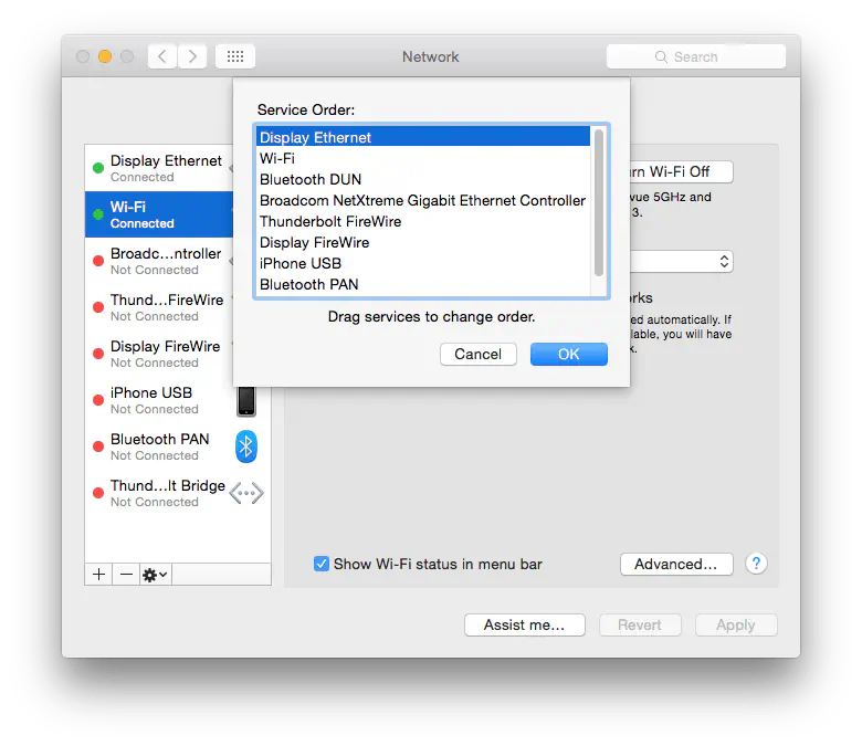Как установить приоритет нескольких сетей с помощью Interface Service Order в Mac OS X