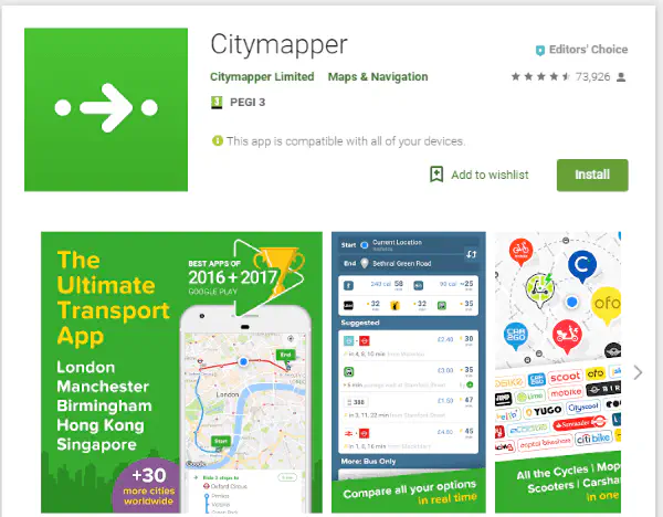 Как изменить город в программе Citymapper