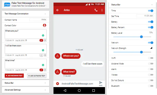 Получить фальшивые текстовые сообщения на Android или скриншот фальшивого сообщения