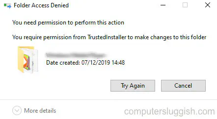 Исправление ошибки Windows 10 Доступ к папке запрещен при попытке удаления