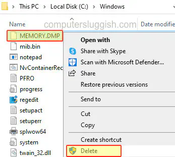 Как вручную удалить файл дампа памяти Windows 10