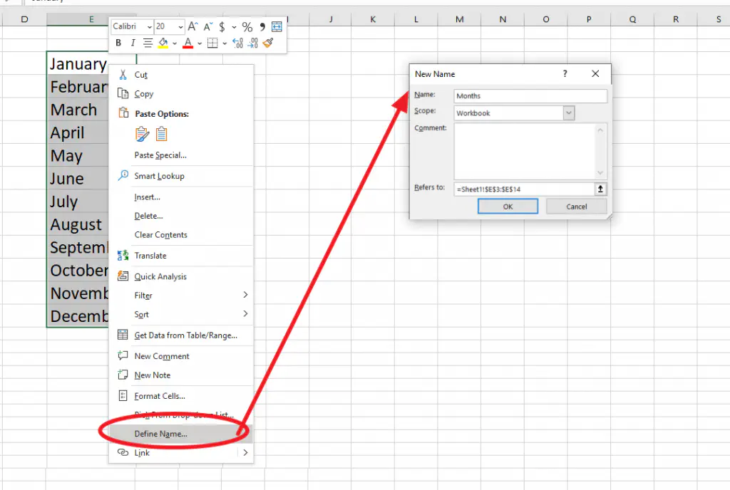 Быстрый переход к частям листа Excel с помощью именованных диапазонов