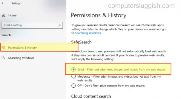 Как отфильтровать содержимое для взрослых от показа в поиске Windows 10 Учебник по ПК