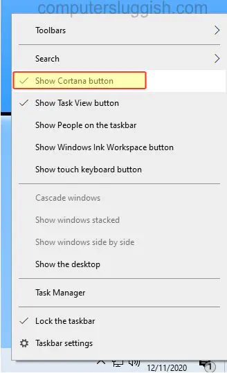 Как показать/скрыть кнопку Cortana на панели задач Windows 10
