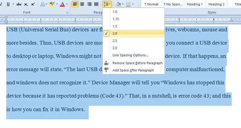 Как сделать двойной пробел в Microsoft Office