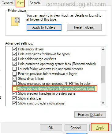 Как отключить всплывающие описания для файлов и папок в Windows 10