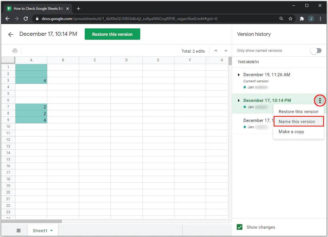 Как проверить историю редактирования в Google Sheets