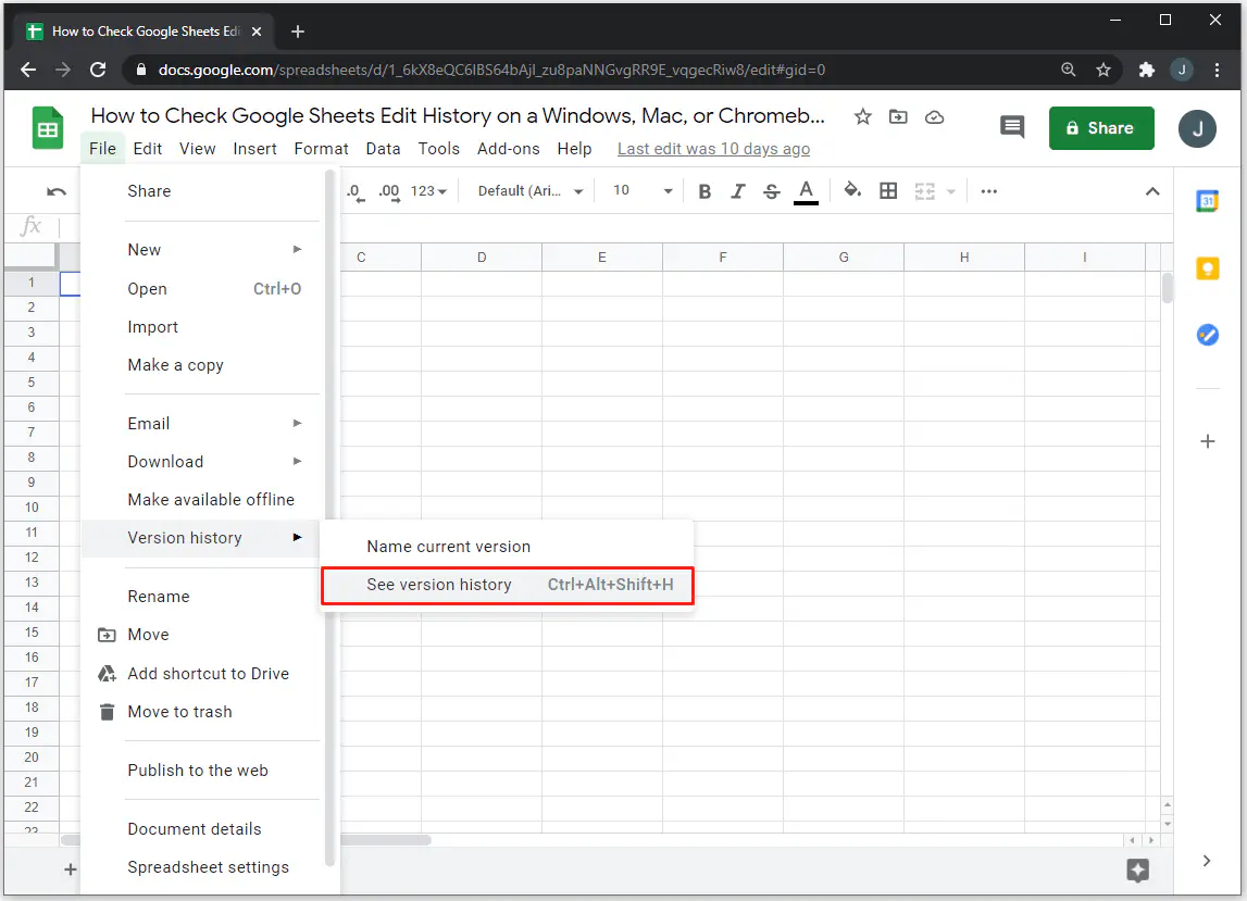 Как проверить историю редактирования в Google Sheets