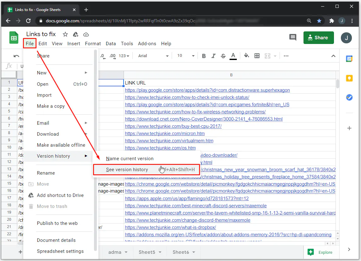 Как проверить историю редактирования в Google Sheets