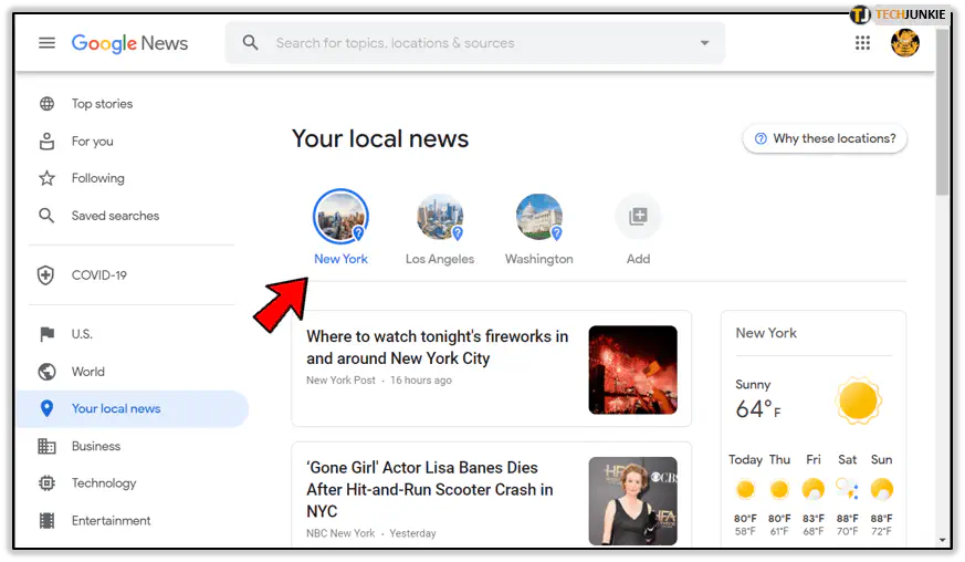 Как изменить свое местоположение в новостях Google