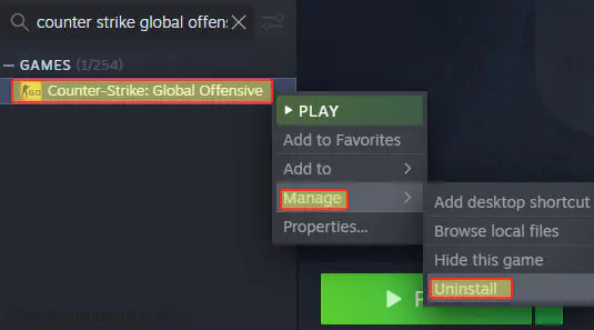 Как удалить Counter Strike Global Offensive в Windows 10