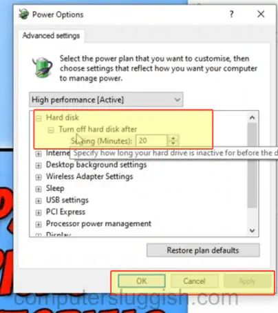 Остановить выключение жесткого диска после простоя в Windows 10 Учебник по ПК