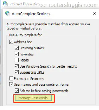Просмотр паролей Internet Explorer в Windows 10