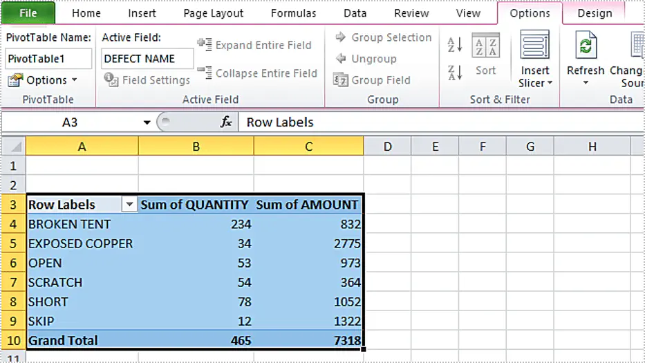 Как удалить сводную таблицу в Excel