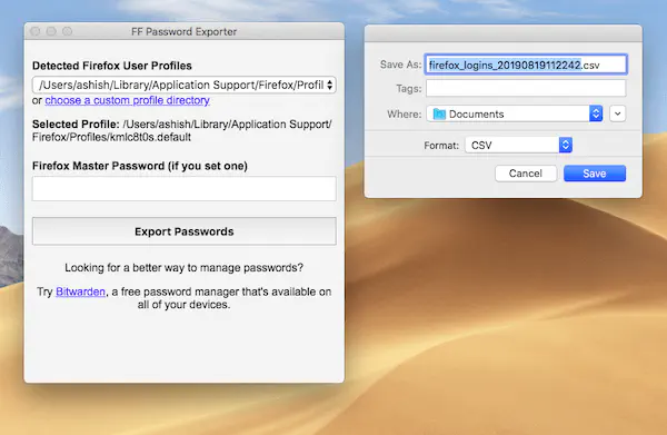 Firefox: Как экспортировать имя пользователя и пароль из профилей