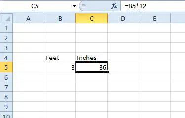 Как перевести футы в дюймы в Excel