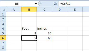 Как перевести футы в дюймы в Excel