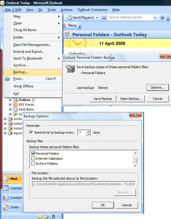 Как использовать Microsoft Outlook Backup tool Office Outlook 2002, 2012, 2013, 2016, 2019, Office 365