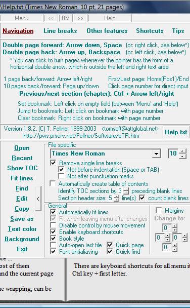 Чтение обычного текстового файла в виде книги с помощью eTextReader